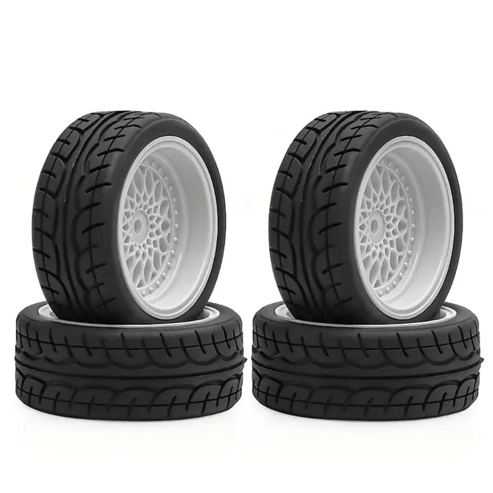 4Pcs RC Car Tires & Wheels - 12mm Hex Hub for WLtoys 144001, 1/10, 1/16 Scale confident(WHITE)