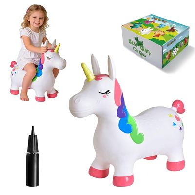 HotMax Unicorn Bouncy Horse Toys for 2 Year Old Girl, Toddlers Bouncing Animals, Ride on Rubber Jumping Toys for Baby Girl or Boy 1st Birthday Gift for 2 3 4 Year Old (Pink White Unicorn)