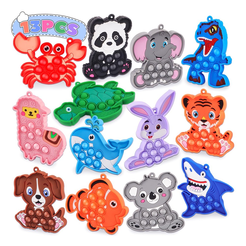 13PCS Animal Pop Fidget Sensory Toys, Airplane Car Travel Activities Toys for Kids Toddlers, Goodie Bag Stuffer for Kids, Birthday Gifts for Boys Girls, Easter Basket Stuffer