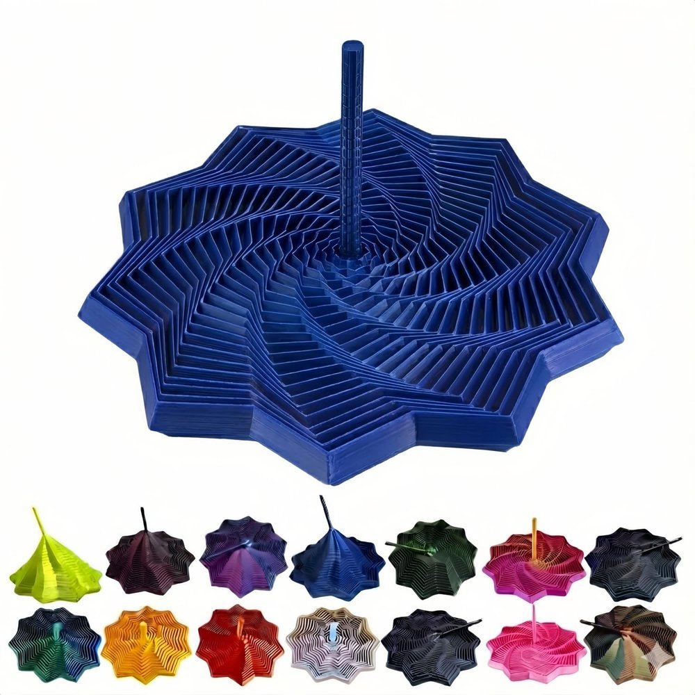 3D Printed Expanded Sensory Fidget Star with Handle, Dual Motion 3D Star Fidget Toy for Adults, Expanding Spiral Desk Fidget Toys for Stress Relief (Blue,3.15Inch)