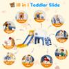 10-in-1 Toddler Slide Playset,Indoor Playground for Kids 1-3 and Toddler Outdoor playset with Golf Set, Basketball Hoop, Climbing Frame, Drawing Board and Steering Wheel, Yellow & Blue view 3