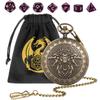 3 Head Dragon Small D&D Dice Set, Steampunk Bronze Pocket Watch Shell Case, 7pcs Polyhedral Acrylic DND Dice, Dragon Gift Bag, RPG Tabletop Games Accessories, DND Starter Set, Purple Dice view 1