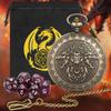 3 Head Dragon Small D&D Dice Set, Steampunk Bronze Pocket Watch Shell Case, 7pcs Polyhedral Acrylic DND Dice, Dragon Gift Bag, RPG Tabletop Games Accessories, DND Starter Set, Purple Dice view 2