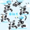 6-in-1 Children Tricycle for 3-6 Years Old, Adjustable Push Handle Bike with Removable Canopy & Storage Basket, 75kg Capacity Convertible Kid Trike with Music Headlight (Blue) view 3