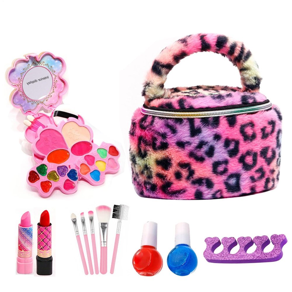 Kid Makeup Set | Washable Realistic Vanity Toy | 22 Pieces Kids Makeup Kit | for Children Age 3-12 Pretend Play Dress Up Holiday Birthday Christmas Stocking Stuffer