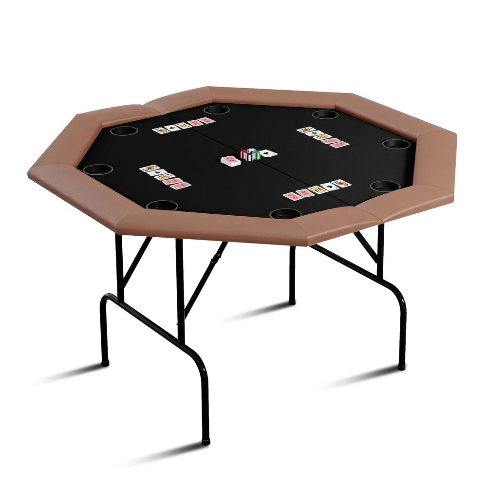 GarveeLife Octagon Poker Table with 8 Cup Holders, Casino Leisure Table for 8 Players, Blackjack Gaming Table with Water-Resistant Cushioned Rail