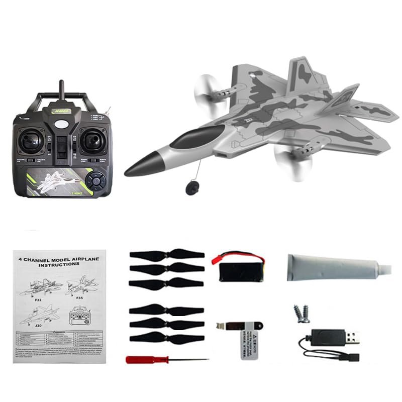 4 Channel F22 Remote Control Fighter Jet, RC Foam Airplane Electric Model, 3D/6D Stunt Aircraft with Vertical Hover Mode, Flight Time for Adults & Boys (Gray)