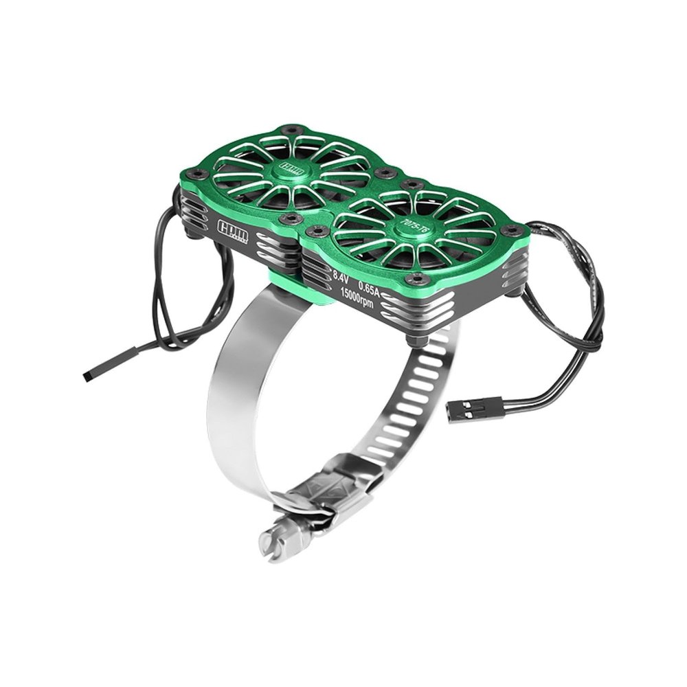 Aluminum 7075-T6 Alloy+316 Stainless Steel Dual 40X40mm Cooling Fan Ajustable for 56-70 Series Motor - Green