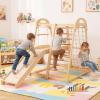 Costzon Indoor Playground, 8-in-1 Kids Montessori Jungle Gym Climbing Toys with Baby Slide, Swing, Basketball Hoop, Monkey Bar, Rope Net, Ladder, Wooden Climber Playset for Kids Ages 3-5 (Natural) view 2
