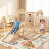 Costzon Indoor Playground, 8-in-1 Kids Montessori Jungle Gym Climbing Toys with Baby Slide, Swing, Basketball Hoop, Monkey Bar, Rope Net, Ladder, Wooden Climber Playset for Kids Ages 3-5 (Natural) view 3