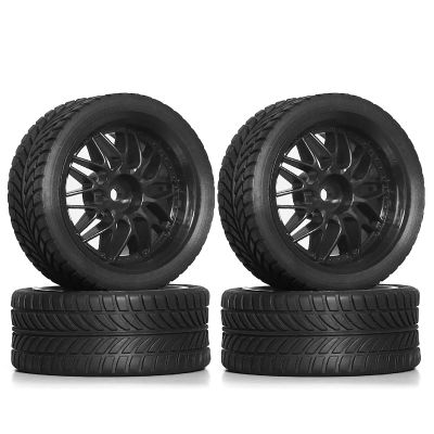 1/10 RC Rally Tires & Wheels - 12mm Hex Rubber Tyres for Tamiya XV02/XV01/TT02, for HPI On-Road Racing Grips confident(Black)