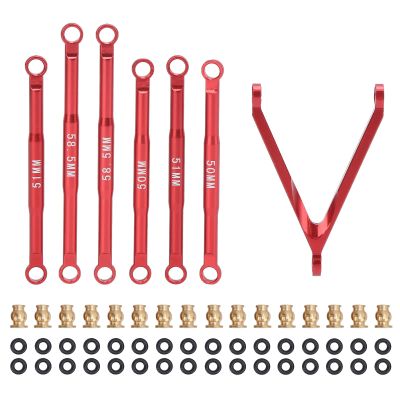 Aluminum Rod Linkage Tire Rod Kit Upgrade for AXIAL SCX24 1/24 RC Car (Red)