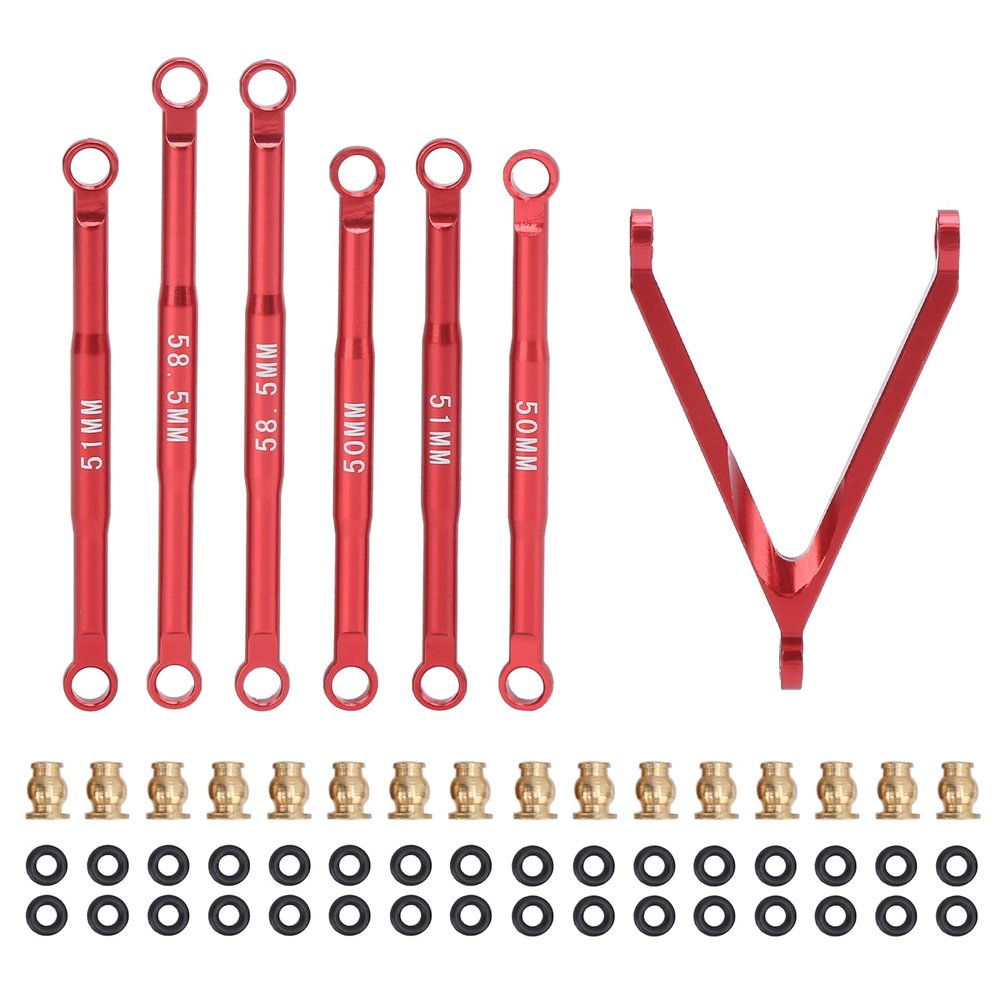 Aluminum Rod Linkage Tire Rod Kit Upgrade for AXIAL SCX24 1/24 RC Car (Red)