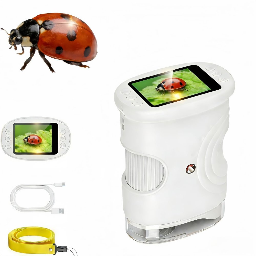 1000X Handheld Microscope, Wonder Quest Kids Digital Magnifying Glass, 4K 2.0" Screen, Portable Mini Pocket Microscope for Home School Lab, 2MP Camera, USB Export (White)