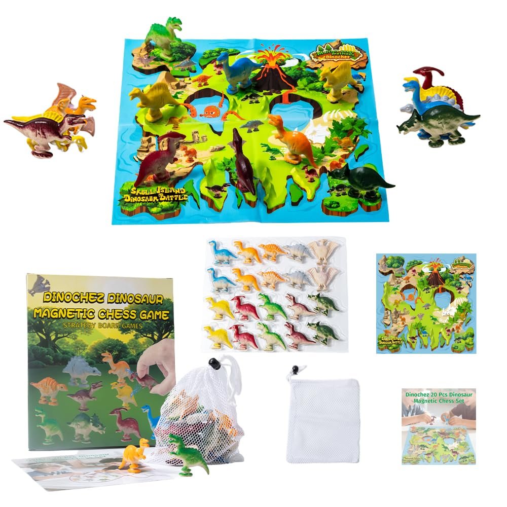 2026 Magnetic Chess Game, Dinosaur Magnetic Game for Kids , Chess Set-20 Dinosaur Stones, 1 String,1 map and 1 Storage Bag, Fun Magnet Chess Game for Family Games Night, Magnet Game Parent-Child Toy