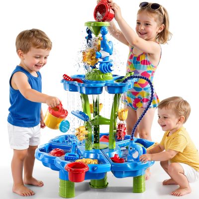 ZDRKWSM 2-Tier Auto Water Table with Pump, Summer Outdoor Beach Outside Backyard Activity Sensory Sand Water Table, Birthday Party Gifts for Kids Boys and Girls Ages 3 4 5 6 7 8