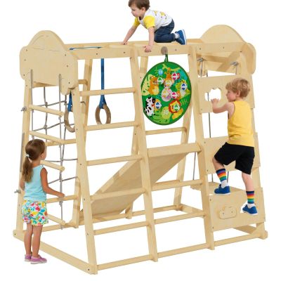 9-in-1 Indoor Jungle Gym,Kids Indoor Playground,Inside Playground Climbing Toys for Toddlers,Climbing Toys for Kids with Slide,Rope Ladder,Monkey Bars and Hanging Ring, Gift for Boys and Girls