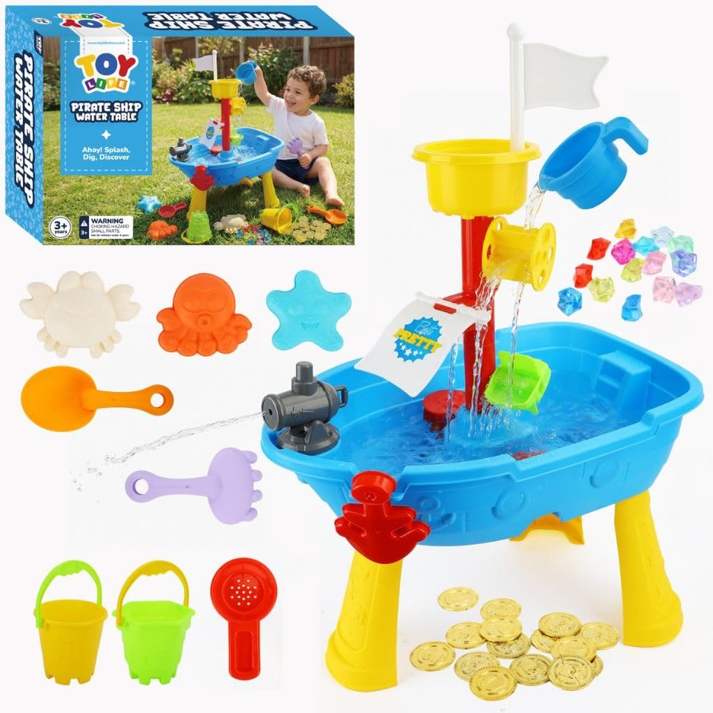 TOY Life Pirate Ship Sand and Water Table Playset, Ages 3-6