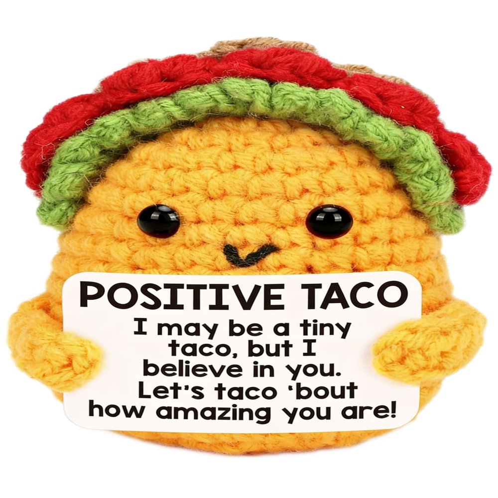 NZOZKOEX Positive Crochet Taco Animals, Emotional Support Gift for Women Men, Birthday Self Care Present, Inspirational Uplifting Gift for Friends, Sister, Mom, Dad, Wife, Husband, Coworkers, Family