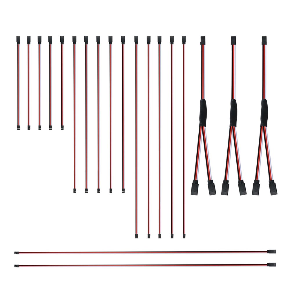 20pcs 3-Pin RC Servo Extension Cable 5 Types Including 10/15/20/30cm Male to Female and 15cm Y-Type Extension Wire Compatible with JR JST Futaba for RC Cars Airplanes Servo Receiver Connection