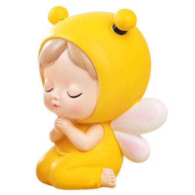Abaodam Cartoon Insect Girl Coin Bank, Yellow Resin Money Storage Pot, Cute Desktop Ornament for Savings and Coin Collection