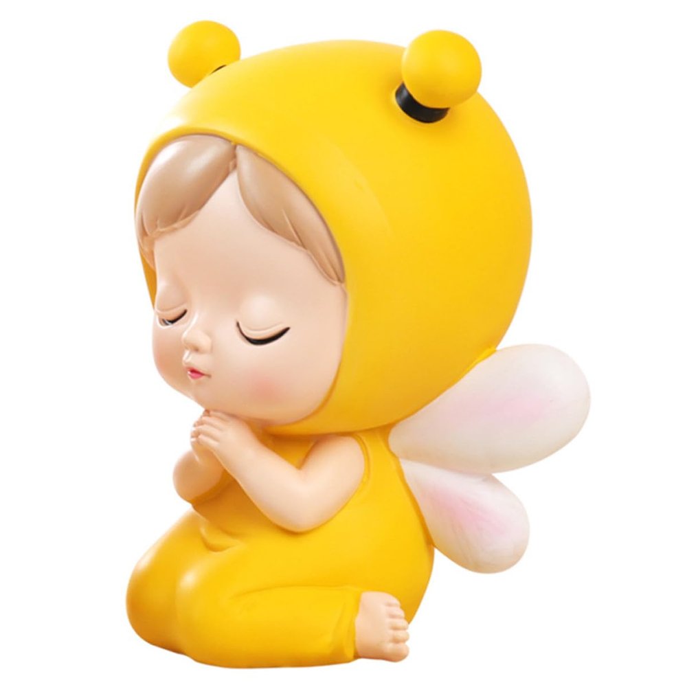 Abaodam Cartoon Insect Girl Coin Bank, Yellow Resin Money Storage Pot, Cute Desktop Ornament for Savings and Coin Collection