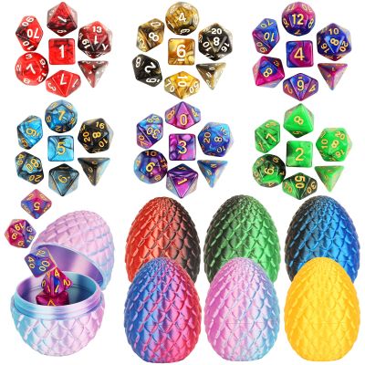 6PCS Easter 3D Printed Eggs & 6 DND Dice Sets, Polyhedral Dungeons and Dragons Dice with Clear Numbers, Durable Acrylic RPG Dice for Easter Basket Stuffers, DND Players & Fantasy Enthusiasts