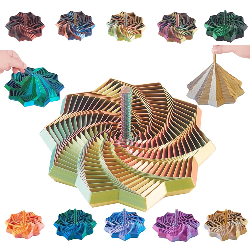 3D Expanded Sensory Fidget Star with Handle,Stress-Relief for Adults,Multi-Color Entertainment Pack for Mesmerizing Fun (Red-Glod-Green, Medium)
