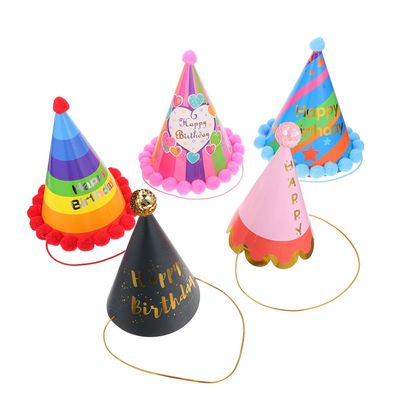 Abaodam 5Pcs Birthday Cone Hats with Pom Poms for Adults and, Colorful Rainbow First Birthday Party Caps, Versatile Party Supplies Photo Props Random Style