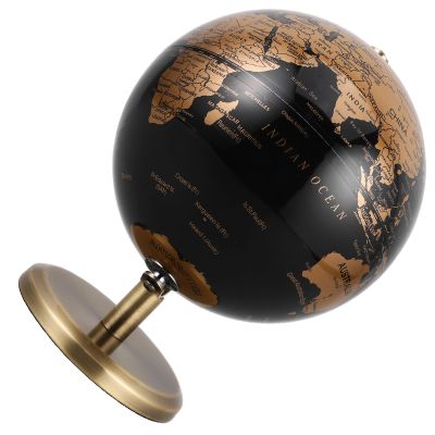 CAXUSD Antique Decorative Globe Ball 14Cm with Black Gold English Map on Vintage Bronze Stand Rotating Desk Table Ornament for Home Office Decor