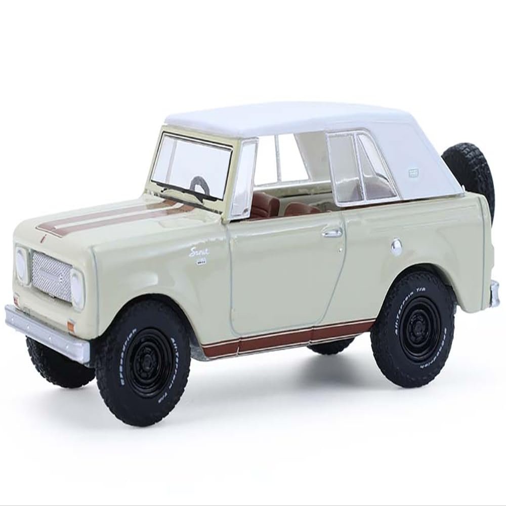 1967 International Scout 800 Sportop Cream with Brown Stripes and White Top All Terrain Series 17 1/64 Diecast Model Car by Greenlight 35310B