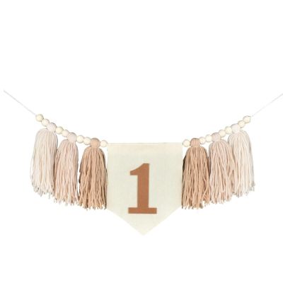 1st Birthday High Chair Banner - Handmade Wooden Bead Tassel Garland for First Birthday Party Photography Prop