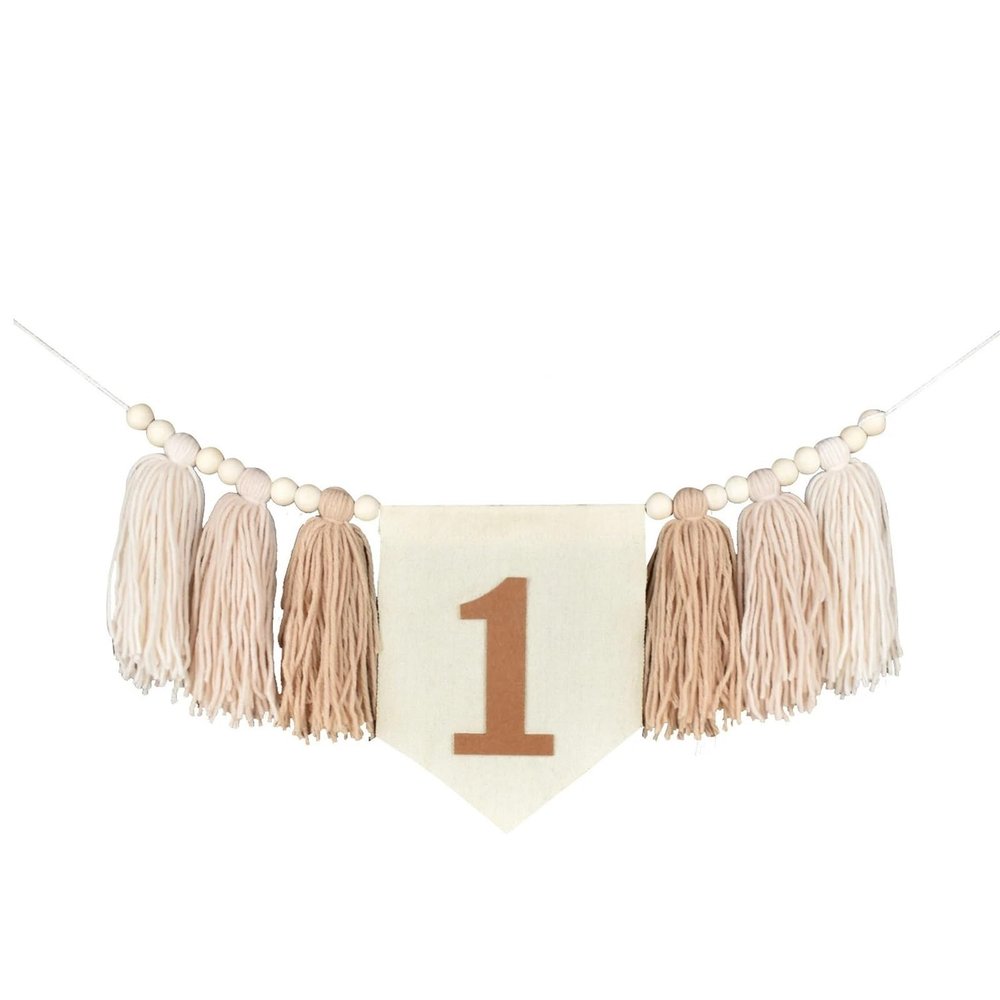 1st Birthday High Chair Banner - Handmade Wooden Bead Tassel Garland for First Birthday Party Photography Prop