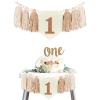1st Birthday High Chair Banner - Handmade Wooden Bead Tassel Garland for First Birthday Party Photography Prop view 2