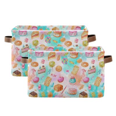 Aslsiy Storage Basket Donuts Macaron Cakes (18) Nursery Bins Baby Canvas Box Clothes Shelf Basket Laundry Hampers 2 Pcs