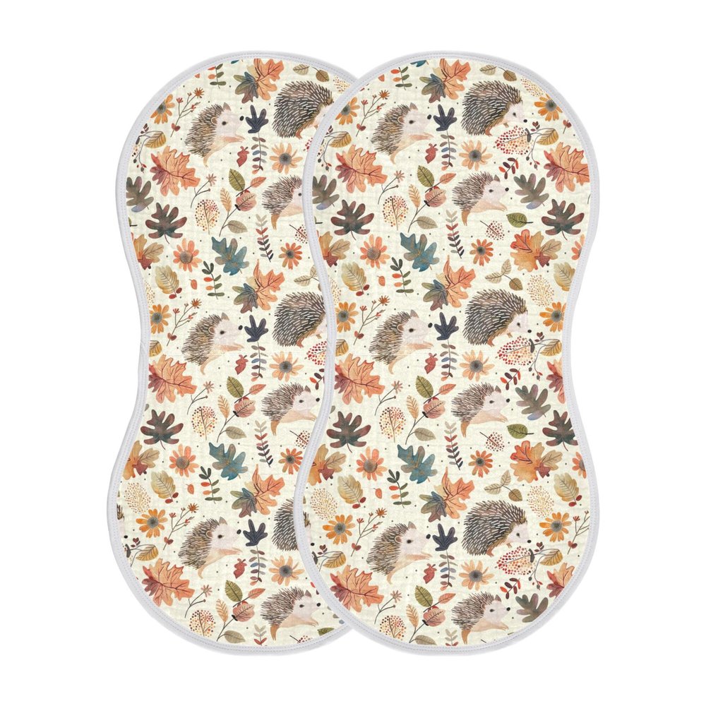 KICPOAY Muslin Baby Burp Cloths Set of 2, Soft Absorbent Hedgehog Brown Leaves Boho Muslin Washcloths, Bibs for Newborn Boys Girls, 22 x 11 Inch