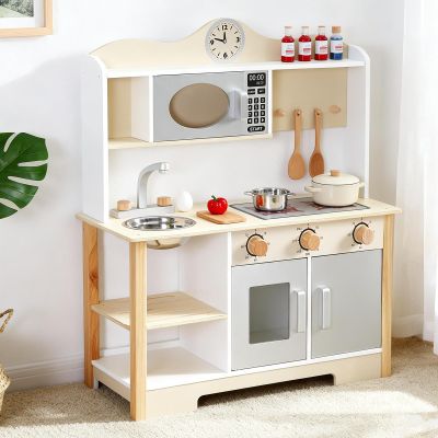 TARSHYRY Play Kitchen with Enhanced Storage Modern Kitchen Playset with Oven Stove Cabinet Doors Detachable Stainless Steel Sink, Organized Wooden Kitchen