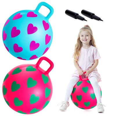 ZOOJOY 2-Pack Hopper Balls for Kids 3-6, 15-Inch Bouncy Ball with Handle, Sit on Full-Printed Heart Toys for Indoor Outdoor Play Toys, Great Birthday Gifts for Girls Boys 3 4 5 6