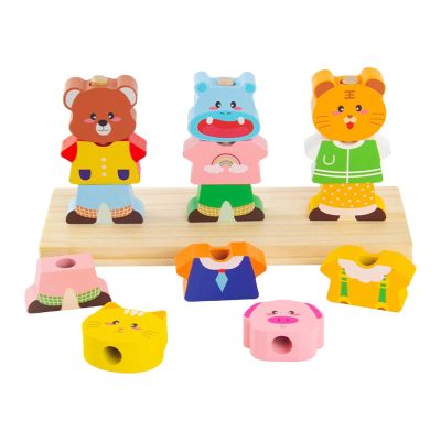 blloocod Wooden Stacking Blocks Matching Game for Ages 2-5, Montessori Fine Motor Skills Builder with 72 Outfit Combos
