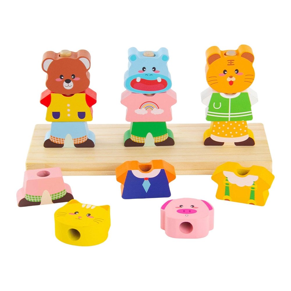 blloocod Wooden Stacking Blocks Matching Game for Ages 2-5, Montessori Fine Motor Skills Builder with 72 Outfit Combos