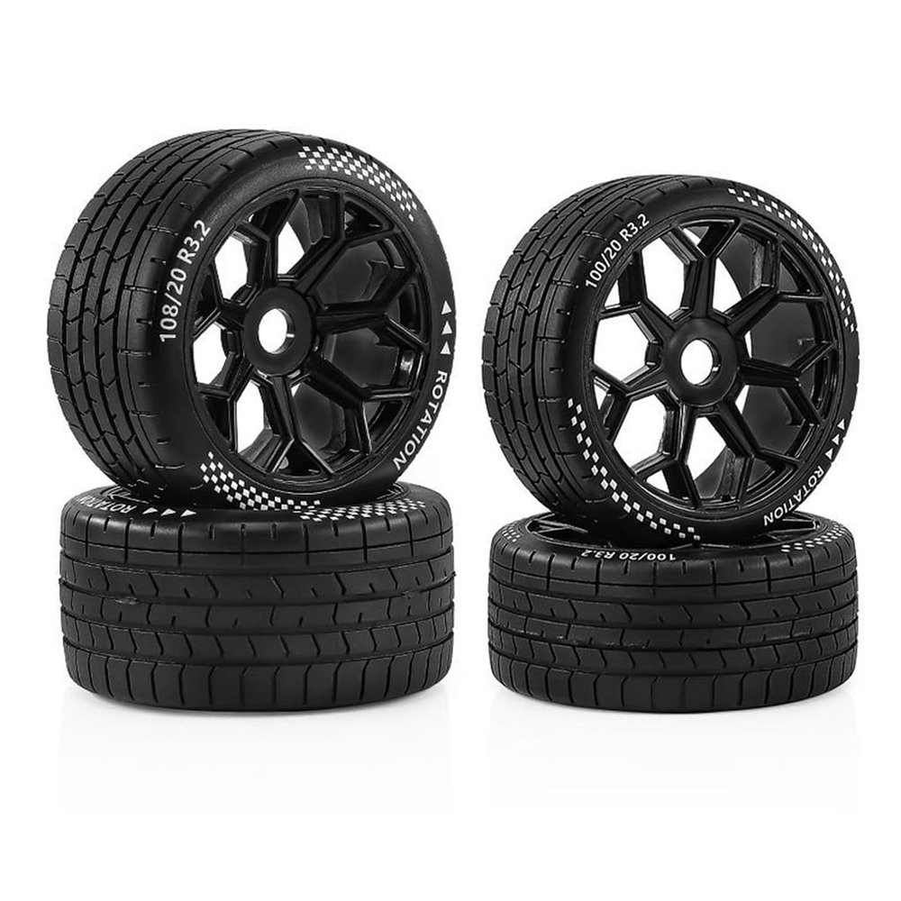 2PCS Big + 2PCS Small Rubber RC Wheel Tire Tyre Hex Hub 17mm RC Replacement Parts for 1/7 ARRMA Felony KM Rally HongNor X3GT ZD Racing RC Car (Black)