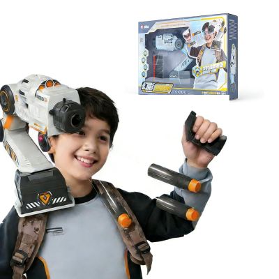 Motion Tracking Blaster, Interactive Soft Bullet Gun with Wearable Shoulder Mount, Sensory Control Headphones & Remote Control, Smart Motion Sensor Robotic Arm, Stem Gifts for Girls& Boys (Orange B)