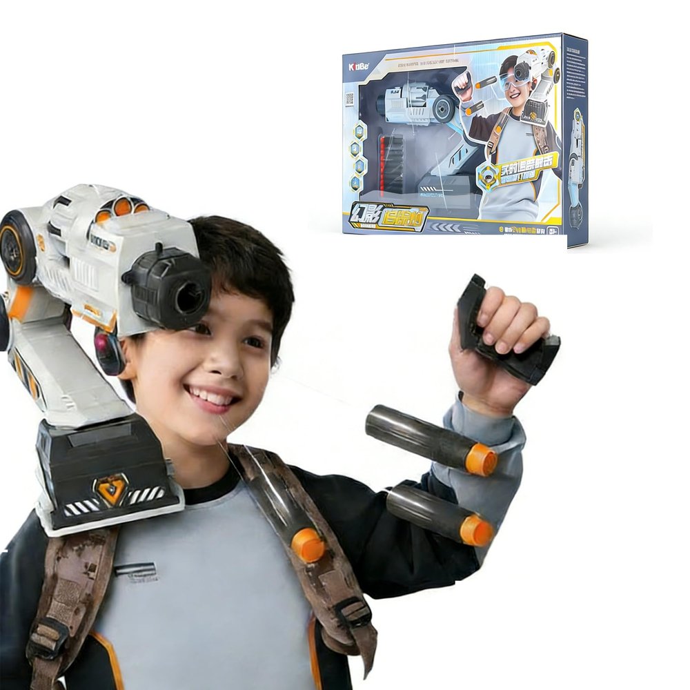 Motion Tracking Blaster, Interactive Soft Bullet Gun with Wearable Shoulder Mount, Sensory Control Headphones & Remote Control, Smart Motion Sensor Robotic Arm, Stem Gifts for Girls& Boys (Orange B)