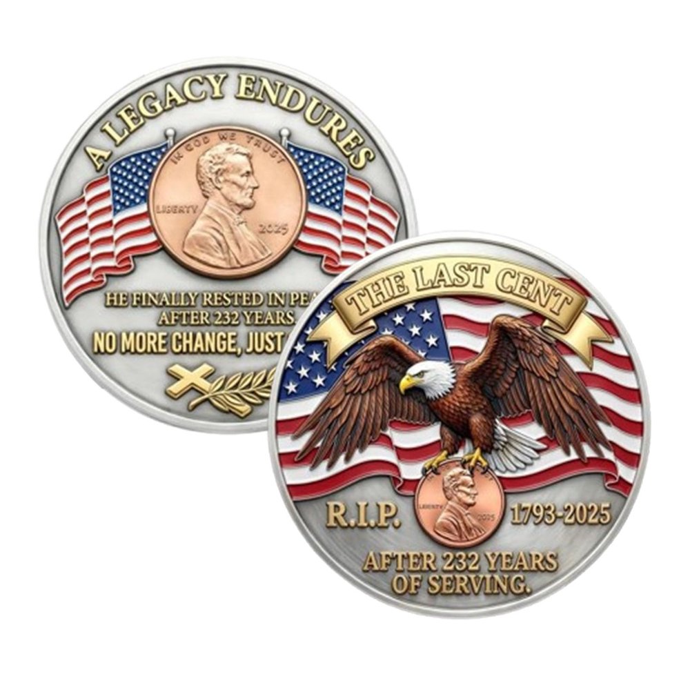 2025 Last Lincoln Penny Tribute Coin - Final Cent Commemorative Challenge Coin with American Eagle & Flag Motif (Set of 2/3/5 Pieces) - Historical Collectible Gift for Coin Enthusiasts Buffs (1pcs)