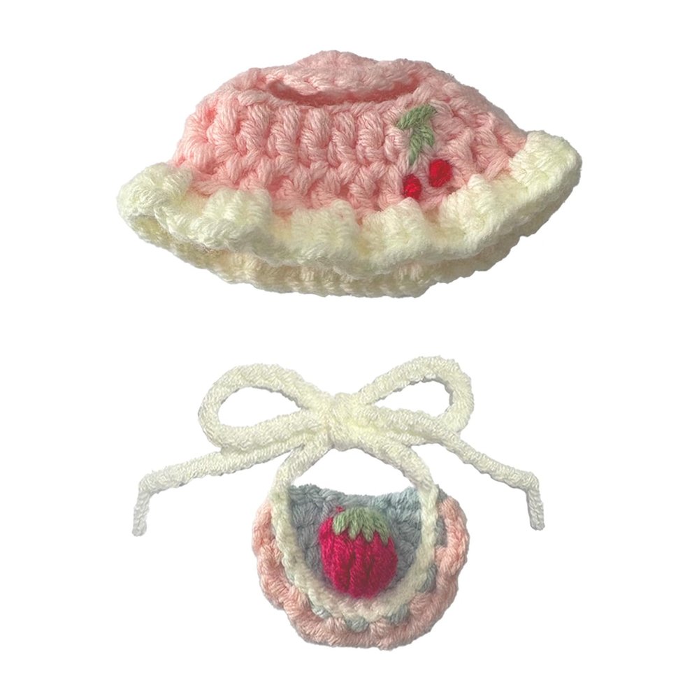 10cm (4 Inch) Doll Clothes ,Stylish Adorable 2-Piece Set with Hat+ Drool Bib, Doll Clothes Accessories, Needlework Crafts (NO Doll) Pink