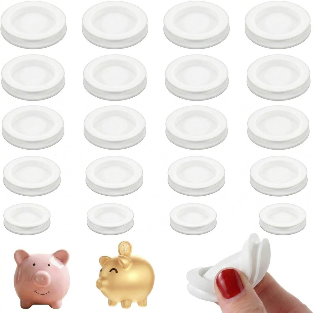 Didiseaon 20PCS 5 Sizes Piggy Bank Stoppers Replacement Silicone Round Saving Box Plugs 28Mm to 36Mm Hole Cover Silicone Seal for Coin Banks and Storage Jars (White, 4Pcs/Each Size)