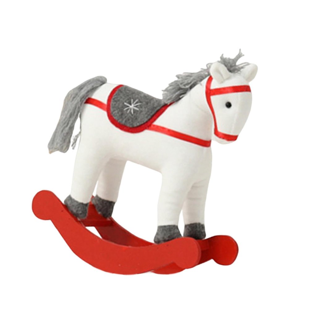 Christmas Rocking Toy Desk Ornament Seasonal Celebration Lightweight Multifunctional 9x3x10.2inch Wooden Base- Red White
