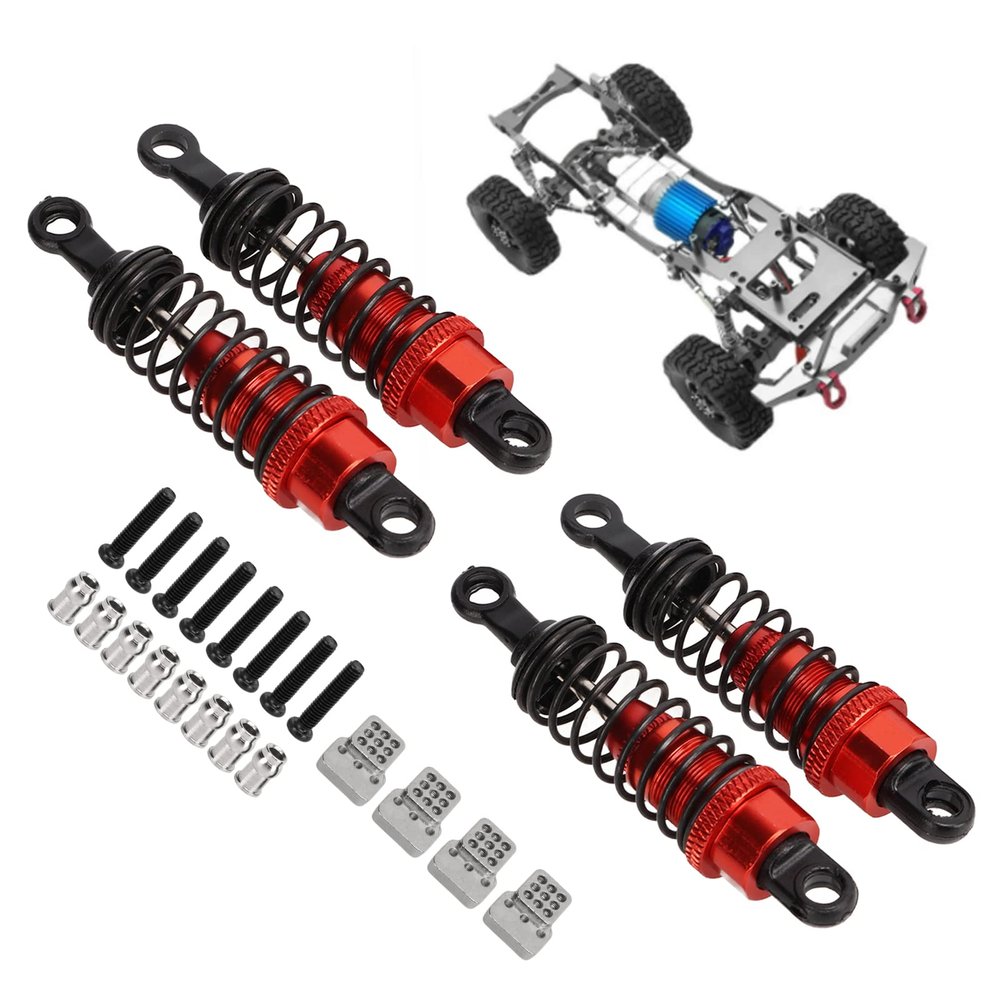 4Pcs RC Shock Absorbers, 64mm Aluminum Alloy Shock Absorber Oil Damper Adjustable Remote Control with Shock Mount Red