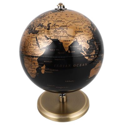 Didiseaon Vintage 14Cm Rotating Desktop Globe with Black Gold English Map and Antique Bronze Stand, Decorative Globe for Home and Office Desk Decor, Mini Round Earth Ornament