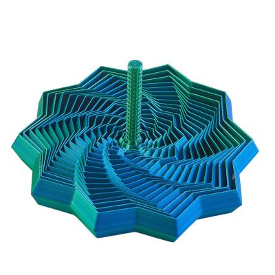 3D Printed Expanded Sensory Star with Handle, Custom Dual/Tri/Quad-Color Printing,Dual Motion Hypnotic Spiral for ADHD Focus & Stress Relief,Office Desktop Fidget Toy (Blue-Green, M-19 Rings)